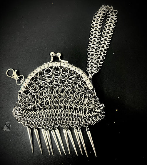 Spike fringe chainmail purse