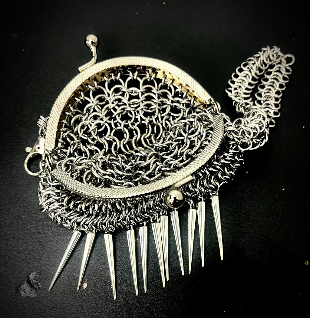 Spike fringe chainmail purse